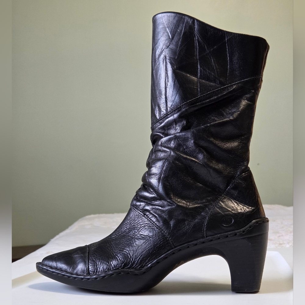 Josef Siebel Black Slouchy Creased Leather Mid Calf Boots Sz 38(7-7.5) Boho chic - Picture 4 of 14